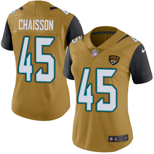 Nike Jacksonville Jaguars #45 KLavon Chaisson Gold Women Stitched NFL Limited Rush Jersey->women nfl jersey->Women Jersey